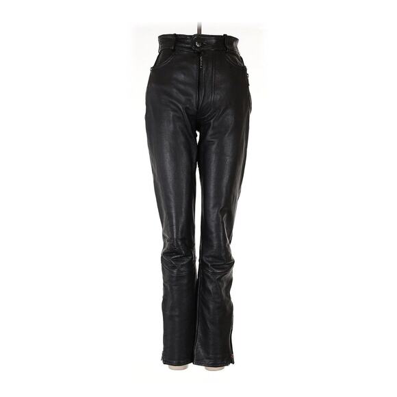 Easy Rider Thick Black Leather Moto Pants High Ride Straight Zippers 6 - Picture 1 of 4
